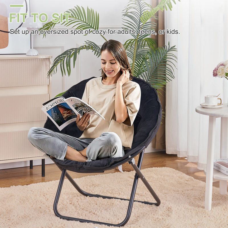 Oversized moon chair seat stool saucer soft folding home living room sofa black 2025